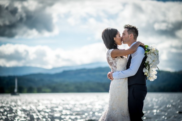 lake side. sophia tolli for an intimate wedding at the samling – mia & pete