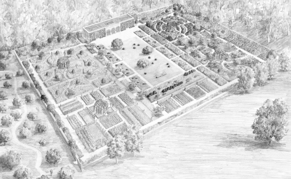 Kitchen Garden and Orangery with sketch