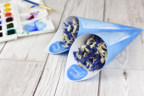 5 - ShropshirePetals.com Personalised Cones - Watercolour theme with Something Blue Confetti from £13 (3)